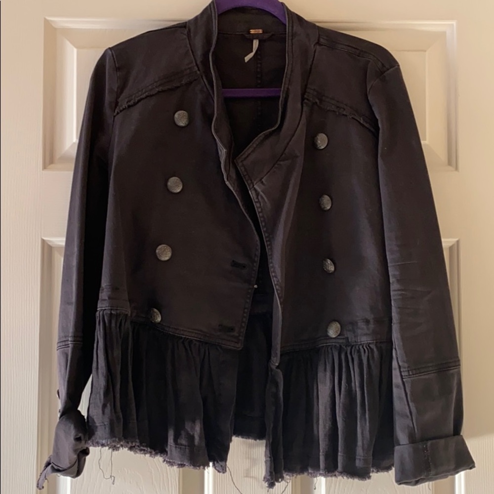 Free People Ruffle Hem Military Jacket